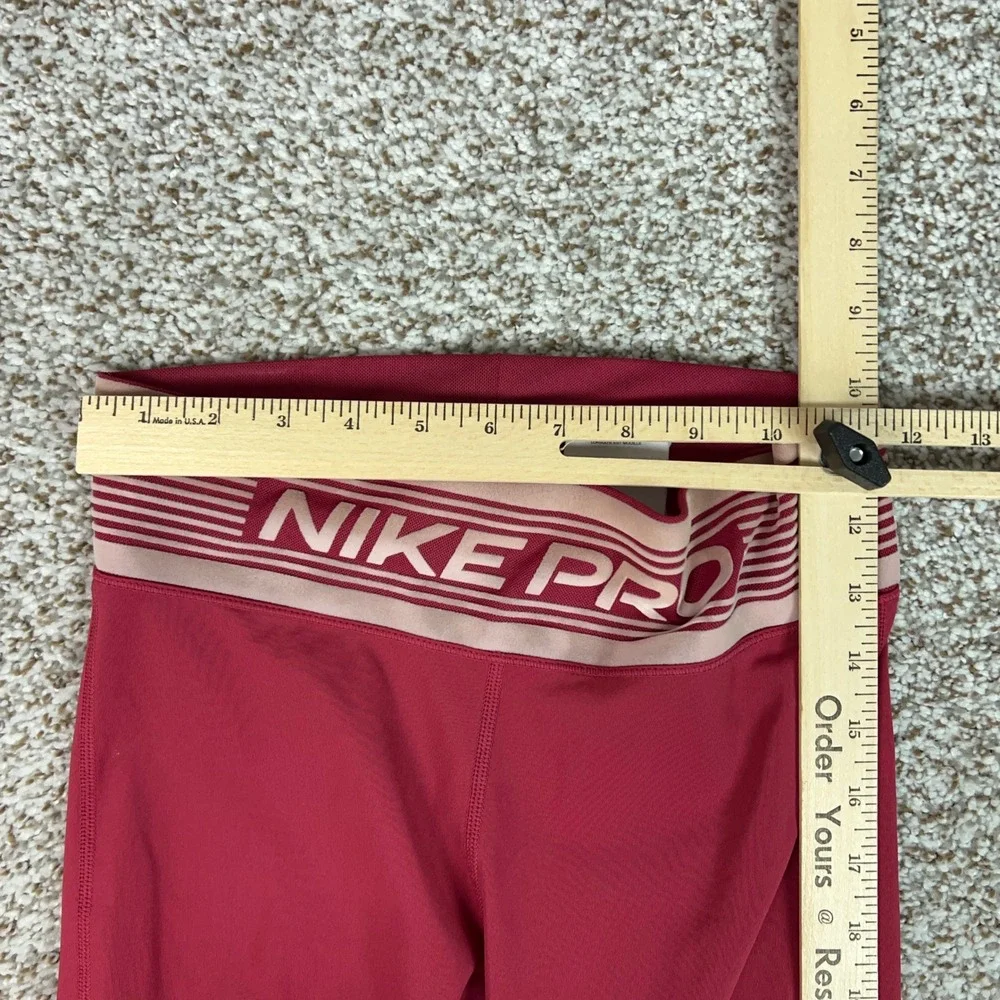 Nike Pro Leggings Women Small Red Gym Training Dri-FIT Mesh 7/8 Tights Pants Gym